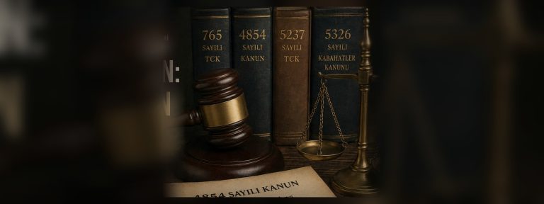 4854 sayılı Kanunun adlî yaptırımdan idarî yaptırıma geçişini simgeleyen hukuk tarihi görseli