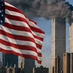 11 Eylül saldırıları sonrası güvenlik ve özgürlük tartışmasını simgeleyen New York silueti ve ABD bayrağı
