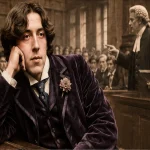 Oscar Wilde’ın Viktorya dönemi mahkeme salonundaki yargılanmasını simgeleyen tarihî editoryal portre