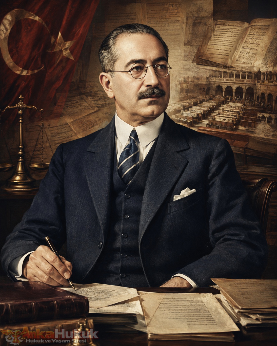 1926 Hukuk Devrimi: Türkiye’nin Kanunları Neden Baştan Yazıldı? 3 Mahmut Esat Bozkurt'u betimleyen temsili portre