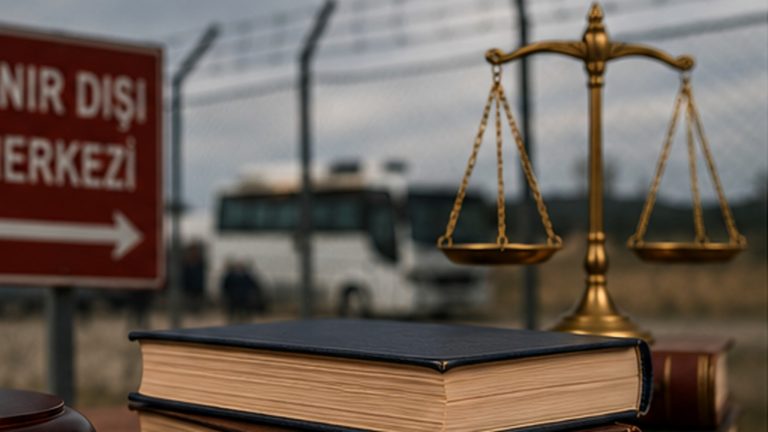 Sınır dışı etme kararının yargısal denetimini simgeleyen terazi ve hukuk kitapları
