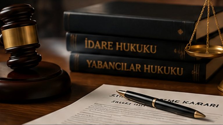 İdari yargı, hukuk kitapları, terazi ve ret kararına karşı yargısal başvuruyu simgeleyen kapak